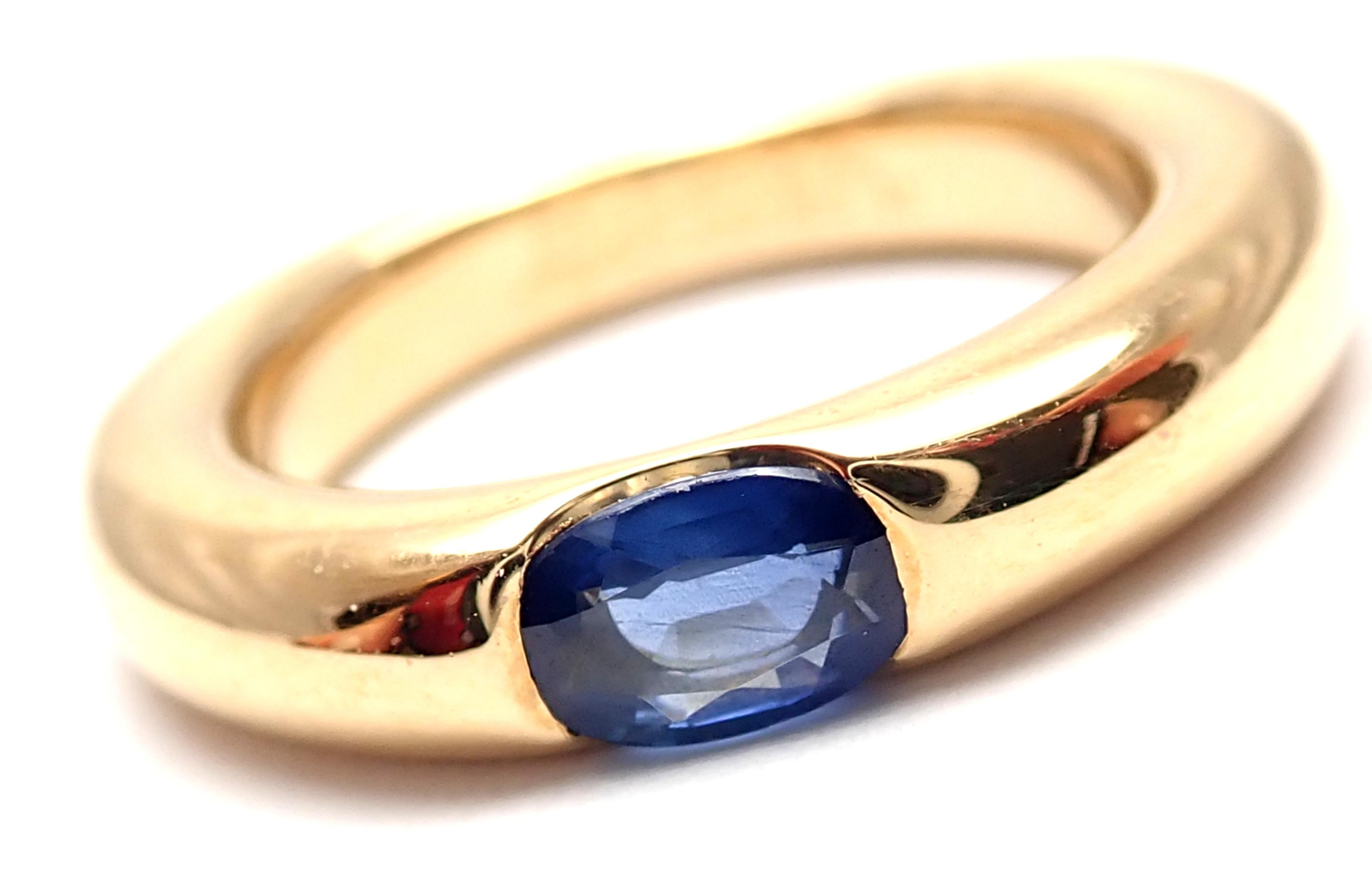 18k Yellow Gold Ellipse Sapphire Band Ring by Cartier.
With 1 oval-shaped beautiful sapphire 5mm x 4mm.
Details:
Width: 4mm
Weight: 8.2 grams
Ring Size: European 49, US 4 3/4
Stamped Hallmarks: Cartier 750 49 1992 D 083907
*Free Shipping within the