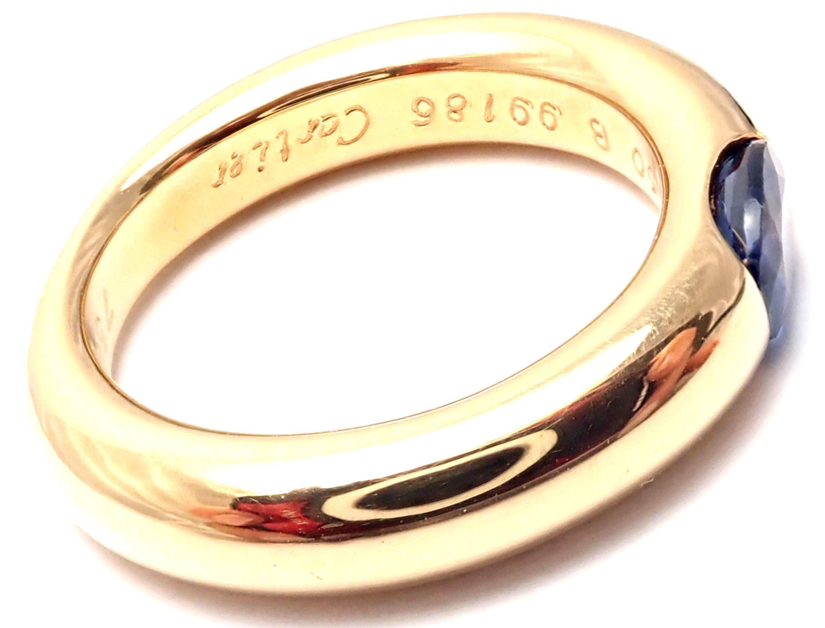 18k Yellow Gold Ellipse Sapphire Band Ring by Cartier.
With 1 oval-shaped beautiful sapphire 5mm x 4mm.
Details:
Width: 4mm
Weight: 8.8 grams
Ring Size: European 50, US 5 1/4
Stamped Hallmarks: Cartier 750 50 1992 99186
*Free Shipping within the