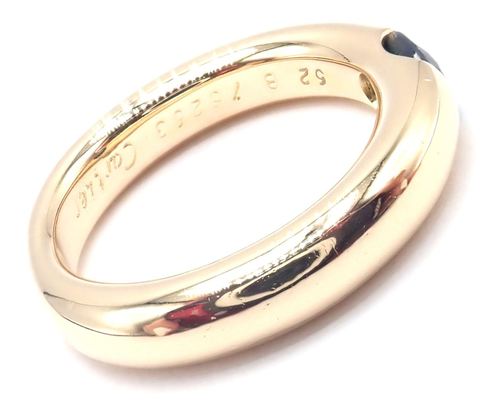 18k Yellow Gold Ellipse Sapphire Band Ring by Cartier.
With 1 oval-shaped beautiful sapphire 5mm x 4mm.
Details:
Width: 4mm
Weight: 9.1 grams
Ring Size: European 52, US 6
Stamped Hallmarks: Cartier 750 52 1992 B 75XXX(serial number omitted)
*Free
