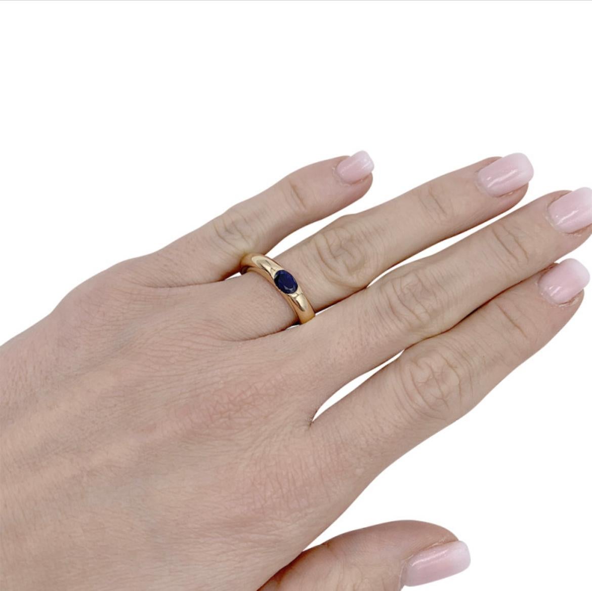 Oval Cut Cartier Ellipse Sapphire Yellow Gold Band Ring