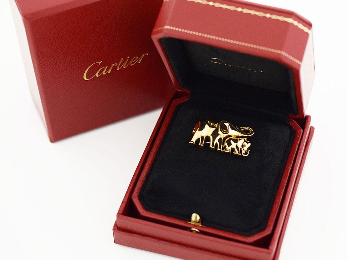 Cartier Smaragd 18 Karat Gelbgold Jumbo Elefanten-Clip-Brosche im Angebot 4
