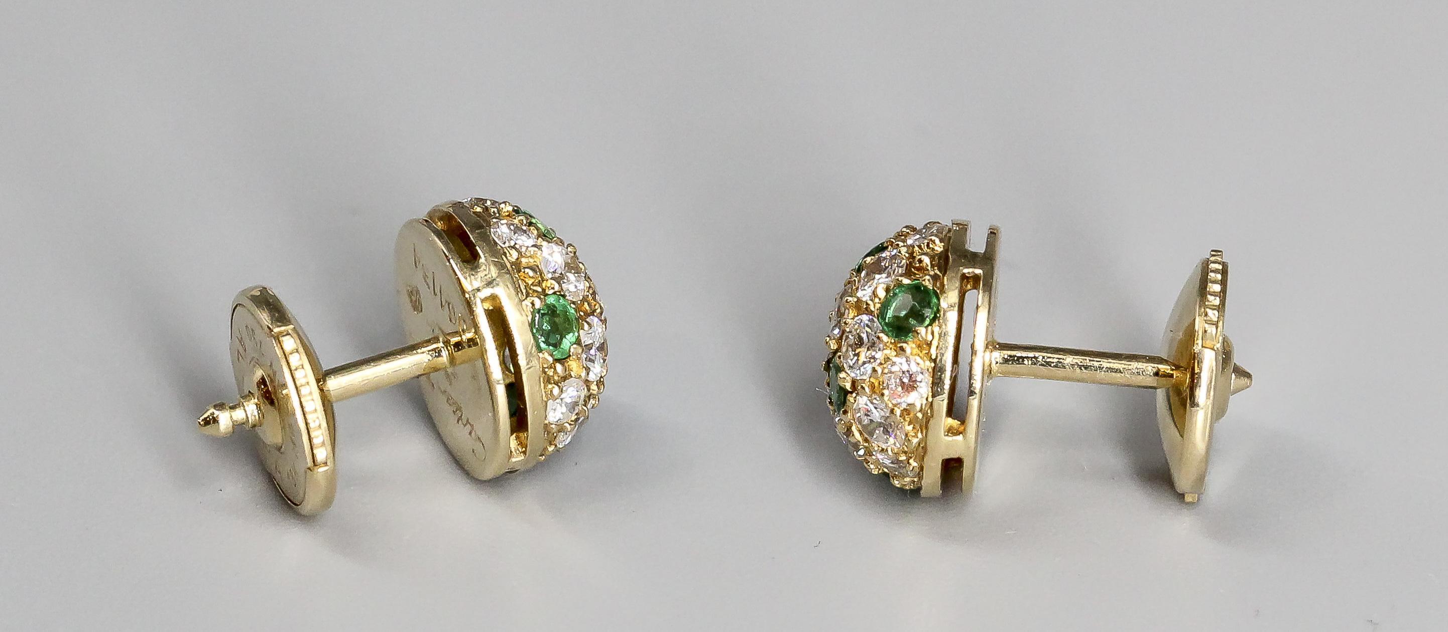 Contemporary Cartier Emerald and  Diamond 18K Gold Petite Dome Earrings