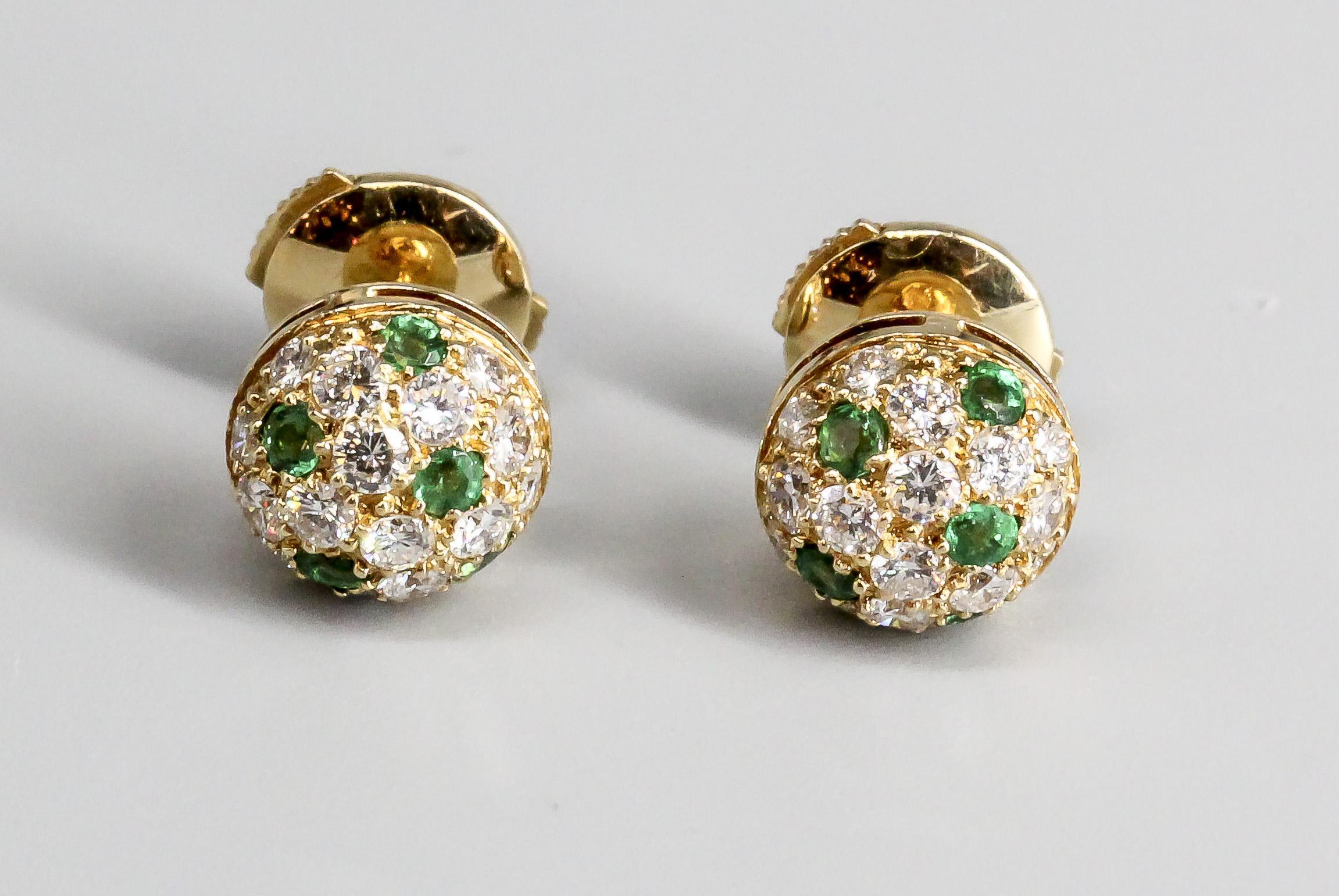 Women's Cartier Emerald and  Diamond 18K Gold Petite Dome Earrings