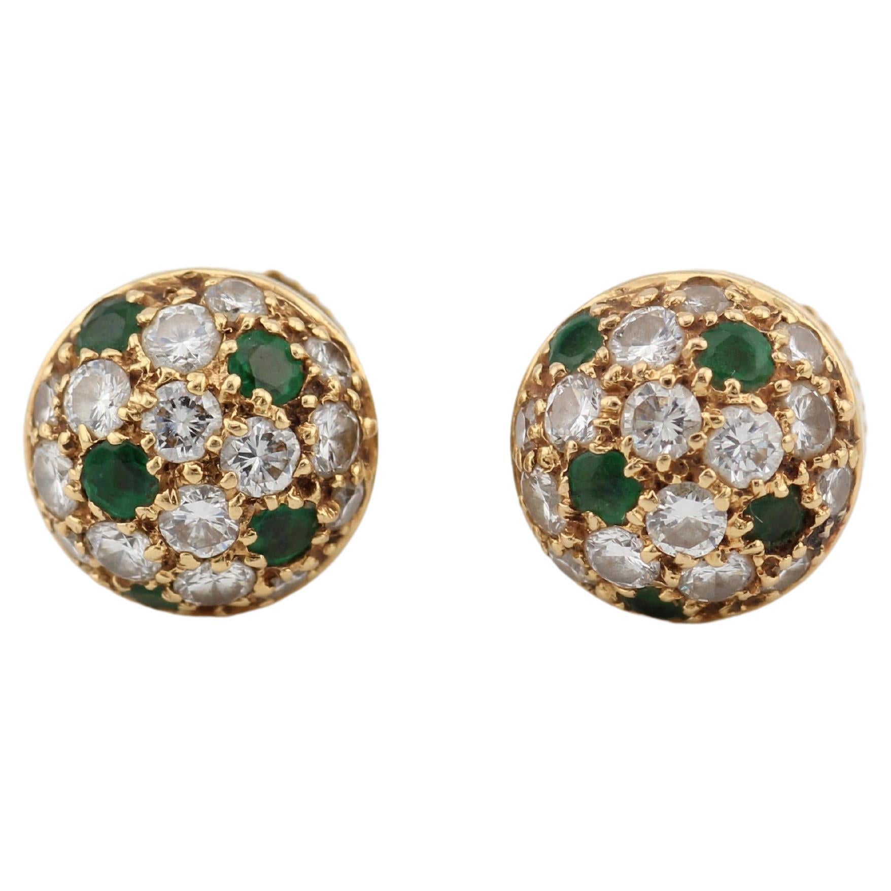Cartier Emerald and  Diamond 18K Gold Petite Dome Earrings
