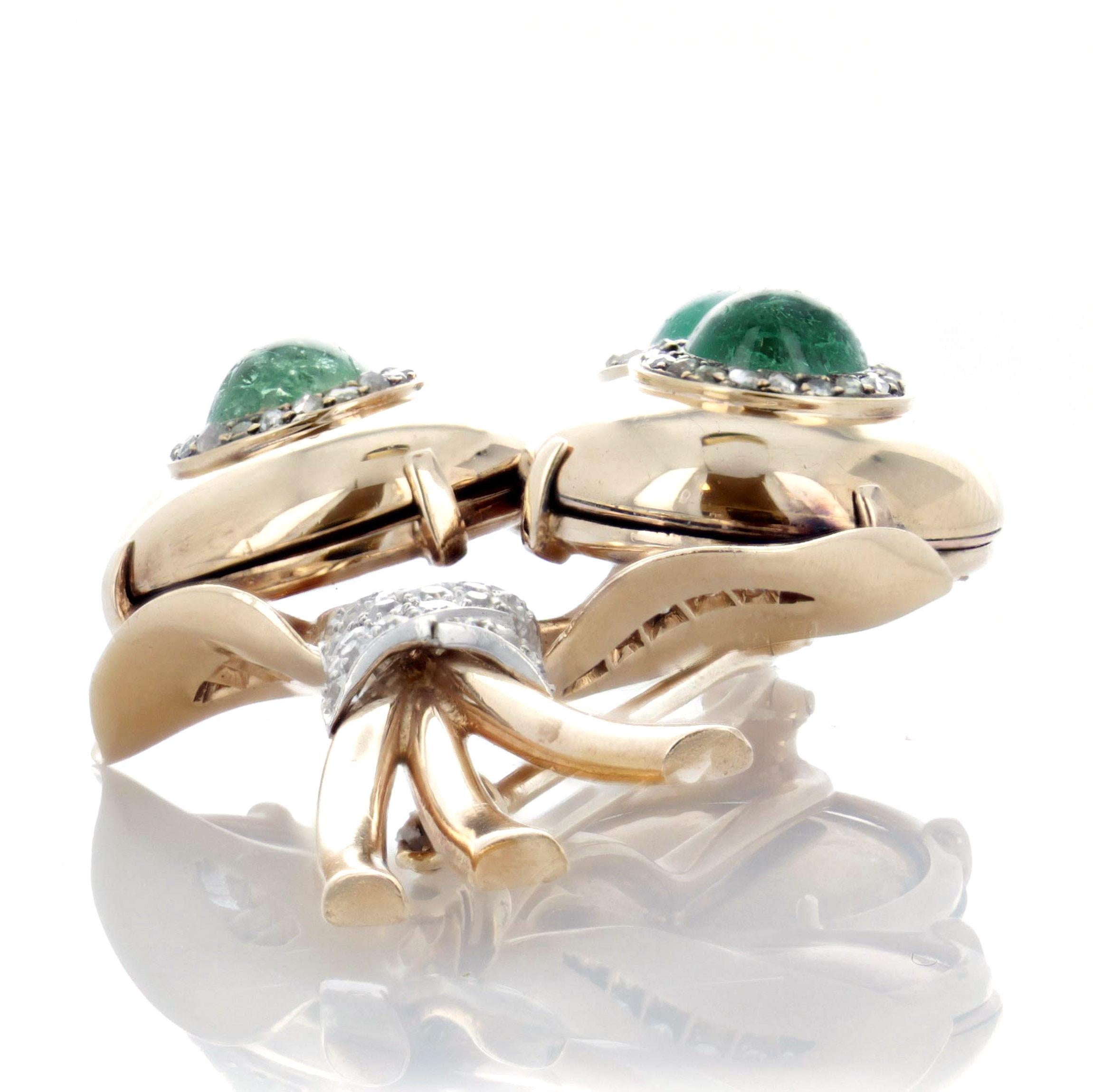 Women's or Men's Cartier Emerald Diamond Bouquet Gold Brooch