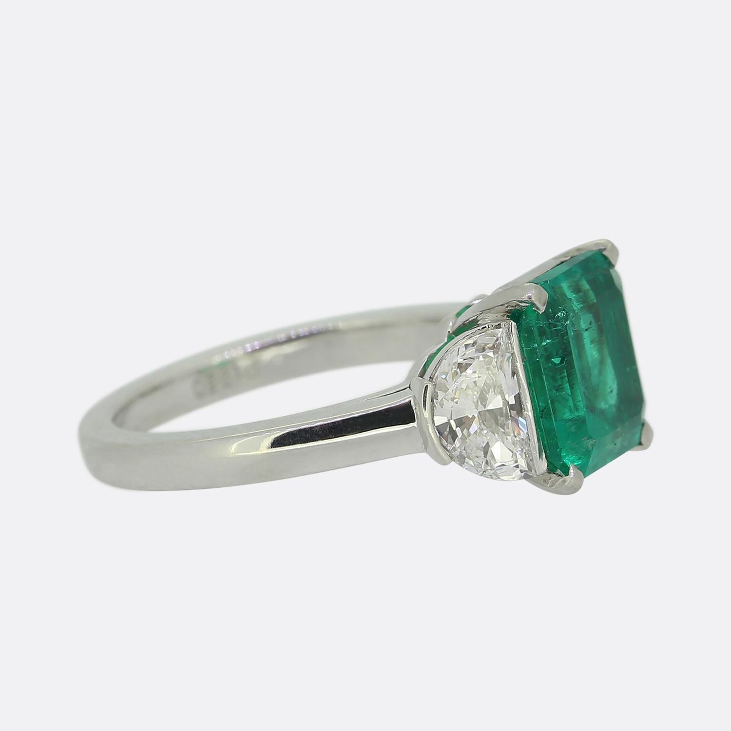 Square Cut Cartier Emerald and Diamond Ring
