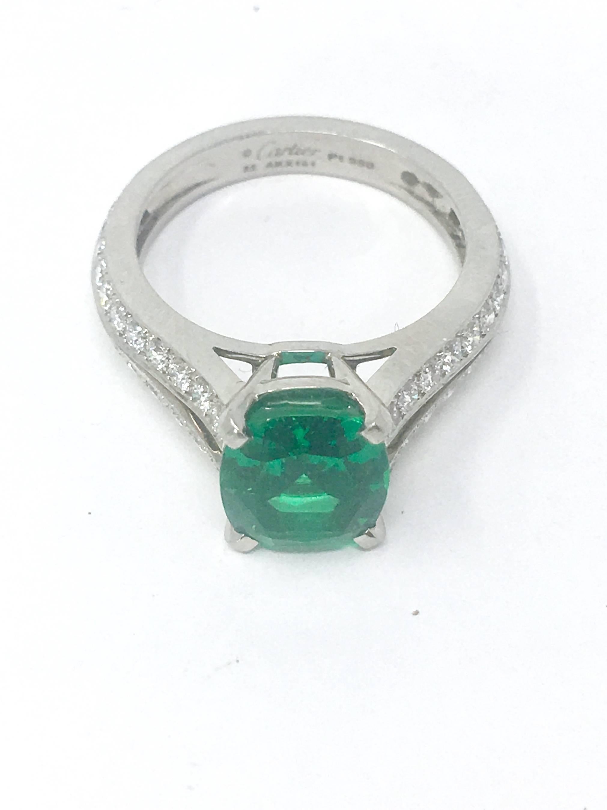 Designer Cartier Emerald and Diamond Platinum Ring 1