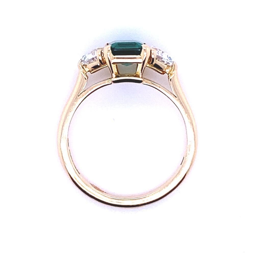Women's Cartier Emerald and Diamond Three Stone 18 Karat Yellow Gold Ring