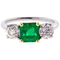 Cartier Emerald and Diamond Three-Stone Ring