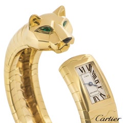 Cartier Emerald and Onyx Panther Lakard Cuff Bangle Watch