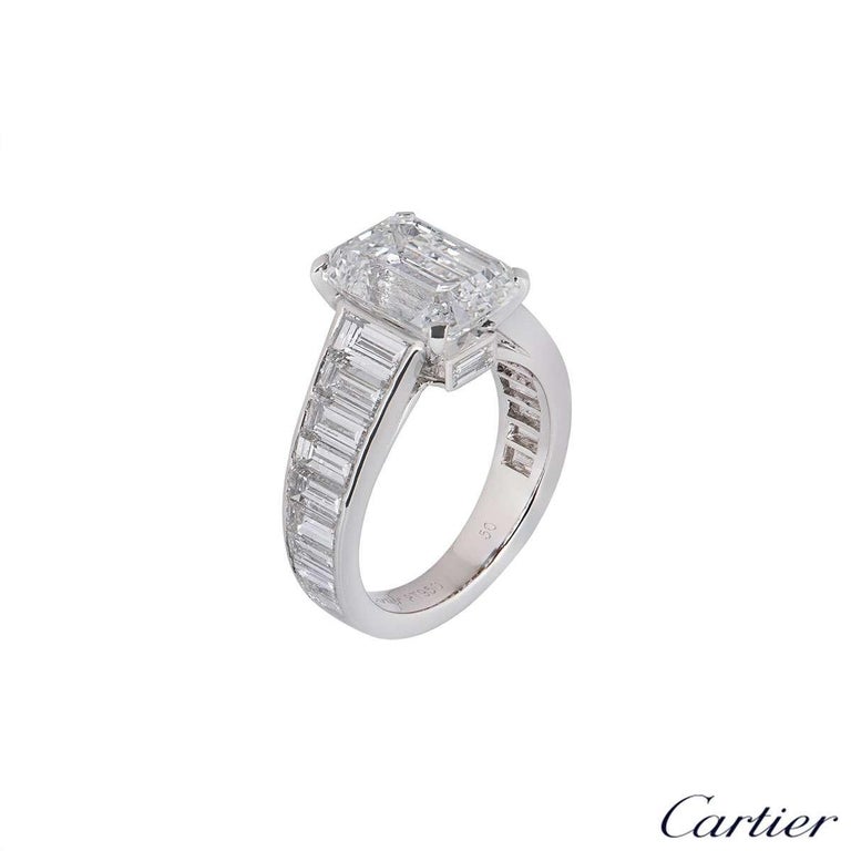 Cartier Emerald Cut Diamond Ring 4.12ct E/VVS2 with Baguettes 7.08 tcw