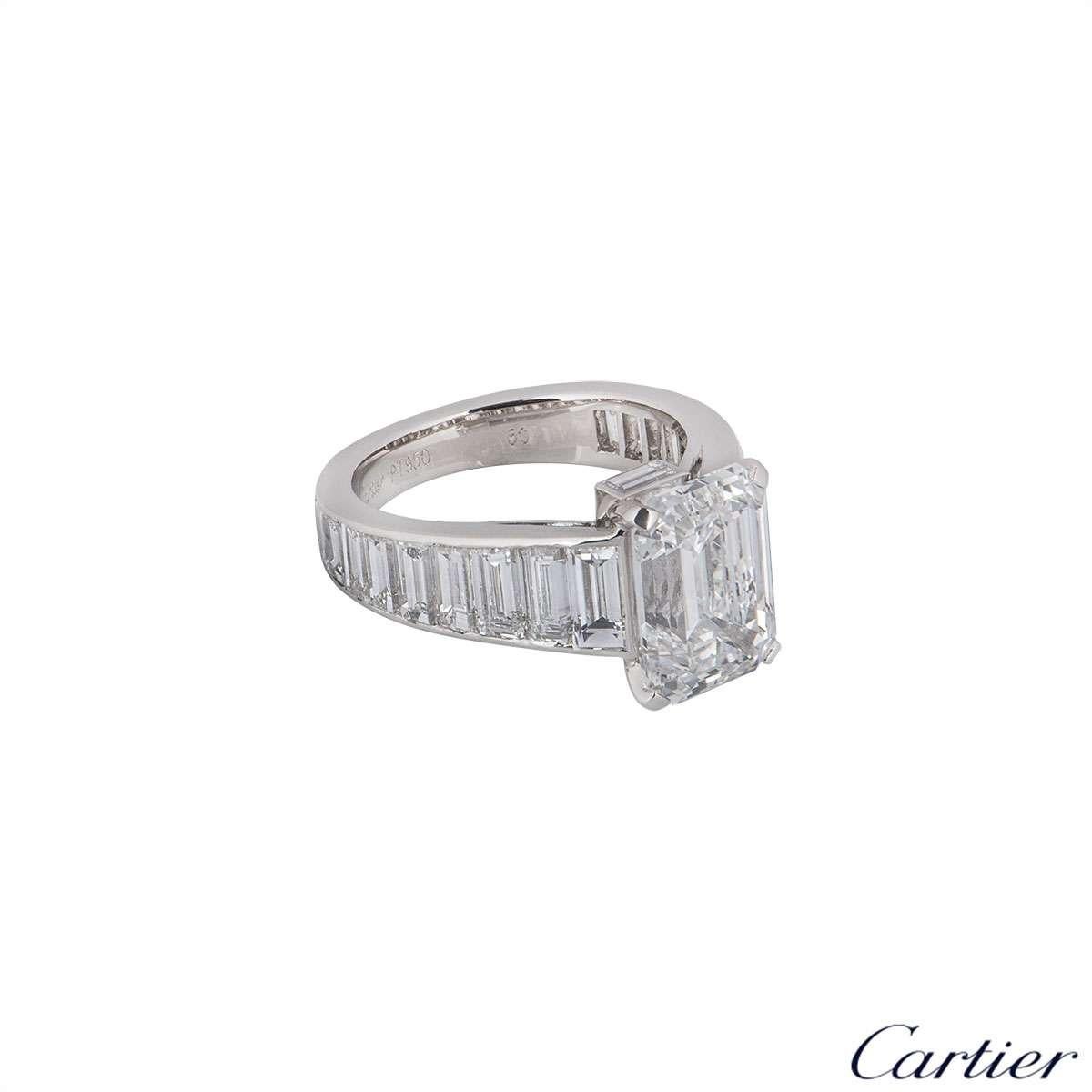 Cartier Emerald Cut Diamond Ring 4.12ct E/VVS2 with Baguettes 7.08 tcw GIA Cert  In Excellent Condition In London, GB