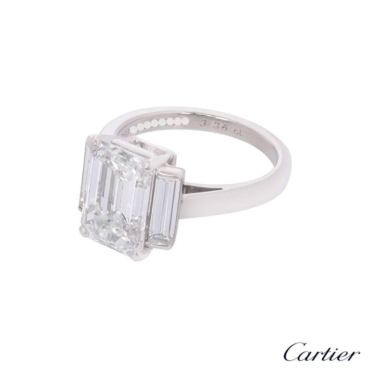 Cartier Emerald Cut Diamond Platinum Ring 3.36 Carat F/VS1 In Excellent Condition In London, GB
