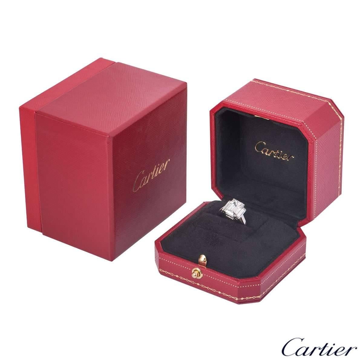 Women's Cartier Emerald Cut Diamond Platinum Ring 3.36 Carat F/VS1