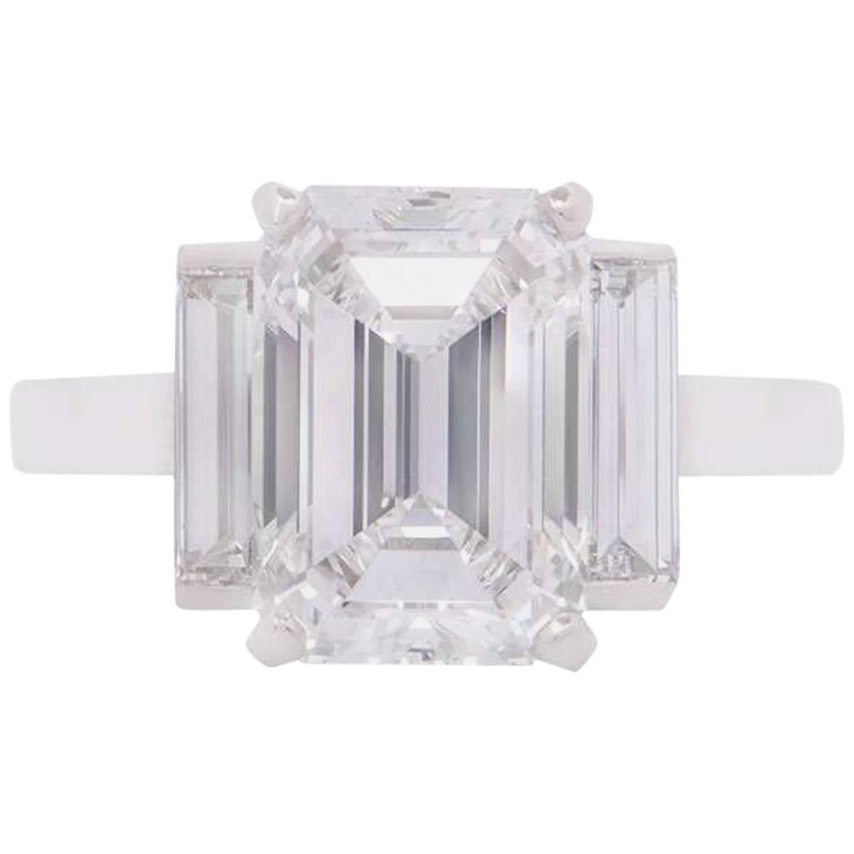 Cartier Emerald Cut Diamond Platinum Ring 3.36 Carat F/VS1