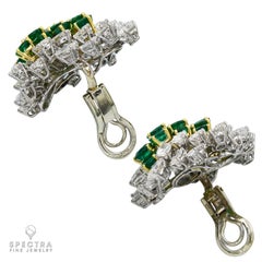 Cartier Vintage Emerald Diamond Halo Earrings, 18K Gold, France
