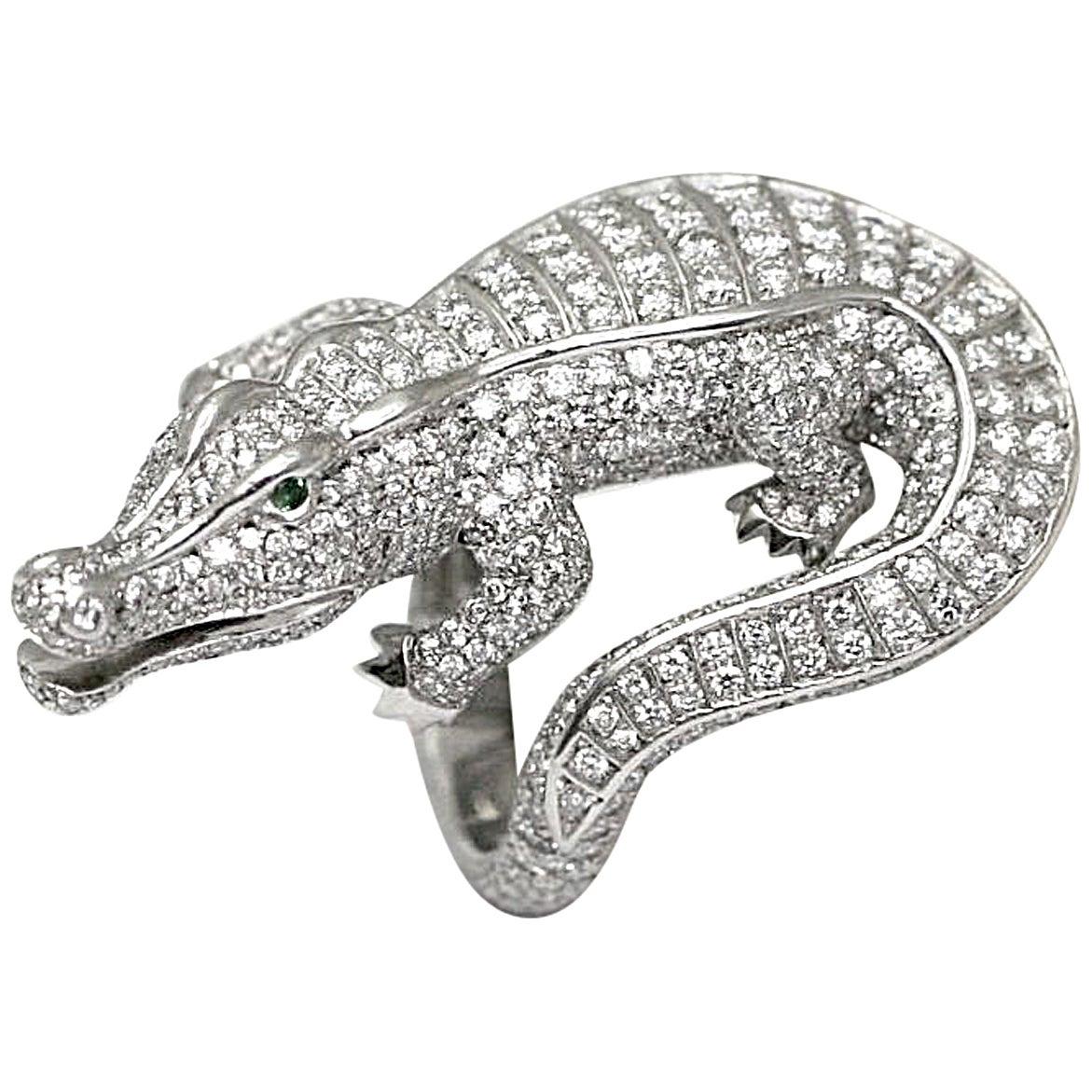 Cartier Emerald Diamond Platinum Alligator Ring