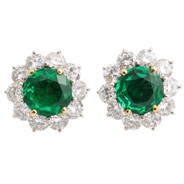 Cartier Emerald Diamond Platinum Clip and Post Earrings For Sale at ...