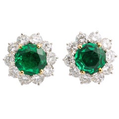 Cartier Emerald Diamond Platinum Clip and Post Earrings