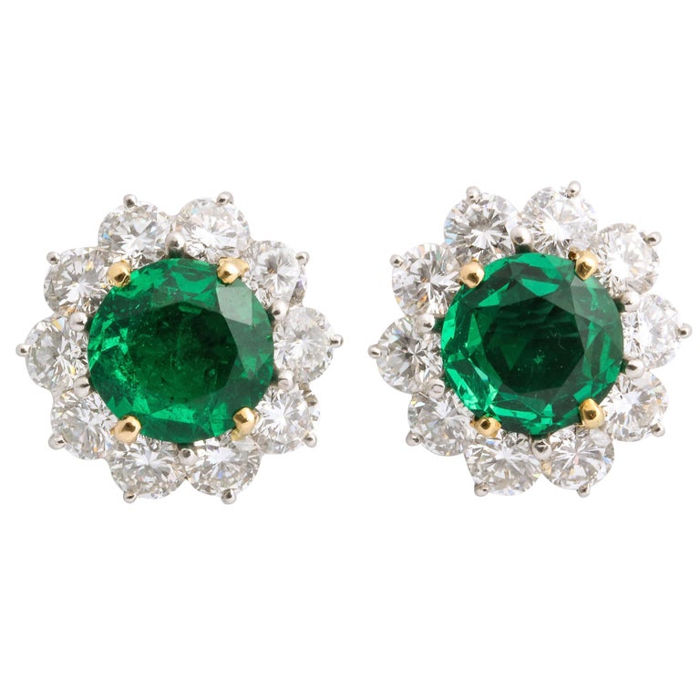 Cartier Emerald Diamond Platinum Clip and Post Earrings For Sale at ...