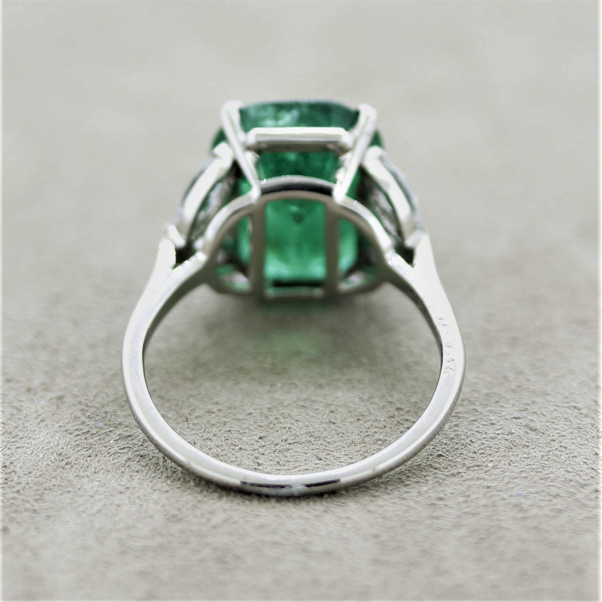 Mixed Cut Cartier Emerald Diamond Platinum Ring, SSEF Certified