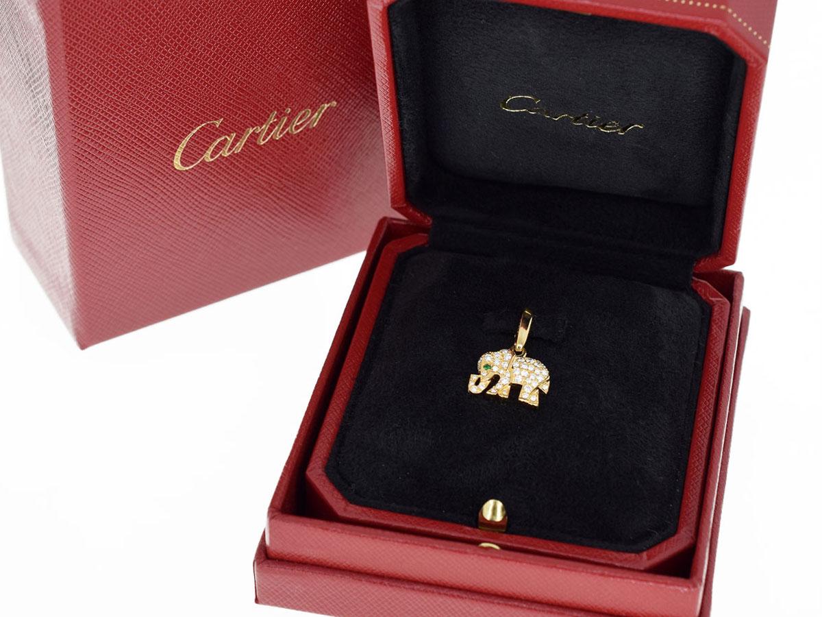 Cartier Emerald Diamonds 18 Karat Yellow Gold Candy Elephant Charm 3