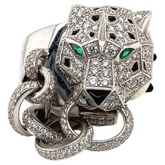 Cartier Emerald Onyx Diamond 18 Karat White Gold Panthere Ring