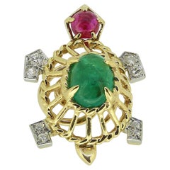 Cartier Emerald Ruby and Diamond Turtle Brooch