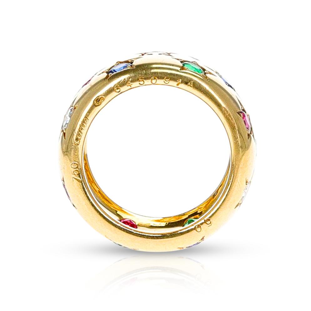A French Cartier Emerald, Ruby, Sapphire and Diamond Star Design Band made in 18k Yellow Gold. The total weight of the ring is 16 grams. The ring size is US 5.
SKU: 1217-HDJAMPKR