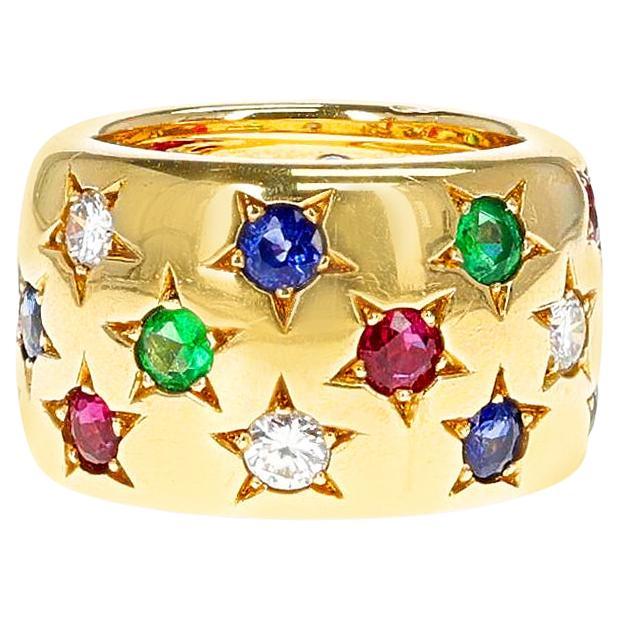 Cartier Emerald, Ruby, Sapphire and Diamond Star Design Band, 18k