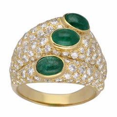 Cartier Mimi Ring in 18K Yellow Gold with Emerald & Diamonds – US 8 1/4