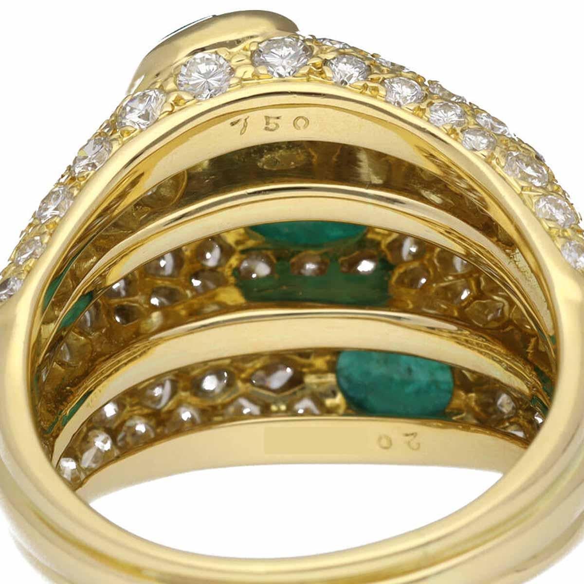 Cartier Emeralds Diamonds Mimi 18K Yellow Gold Ring US 8 1/4 In Good Condition For Sale In Tokyo, JP