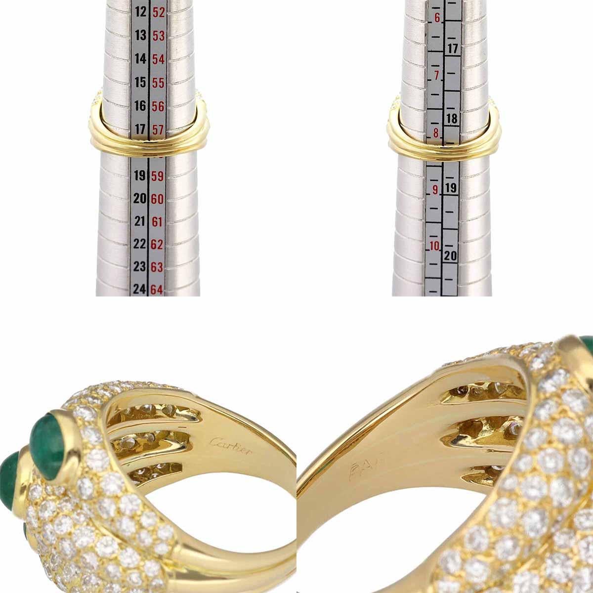 Women's Cartier Emeralds Diamonds Mimi 18K Yellow Gold Ring US 8 1/4 For Sale