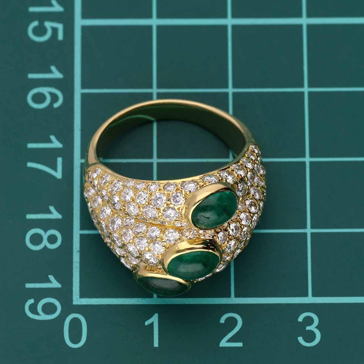 Cartier Emeralds Diamonds Mimi 18K Yellow Gold Ring US 8 1/4 For Sale 1