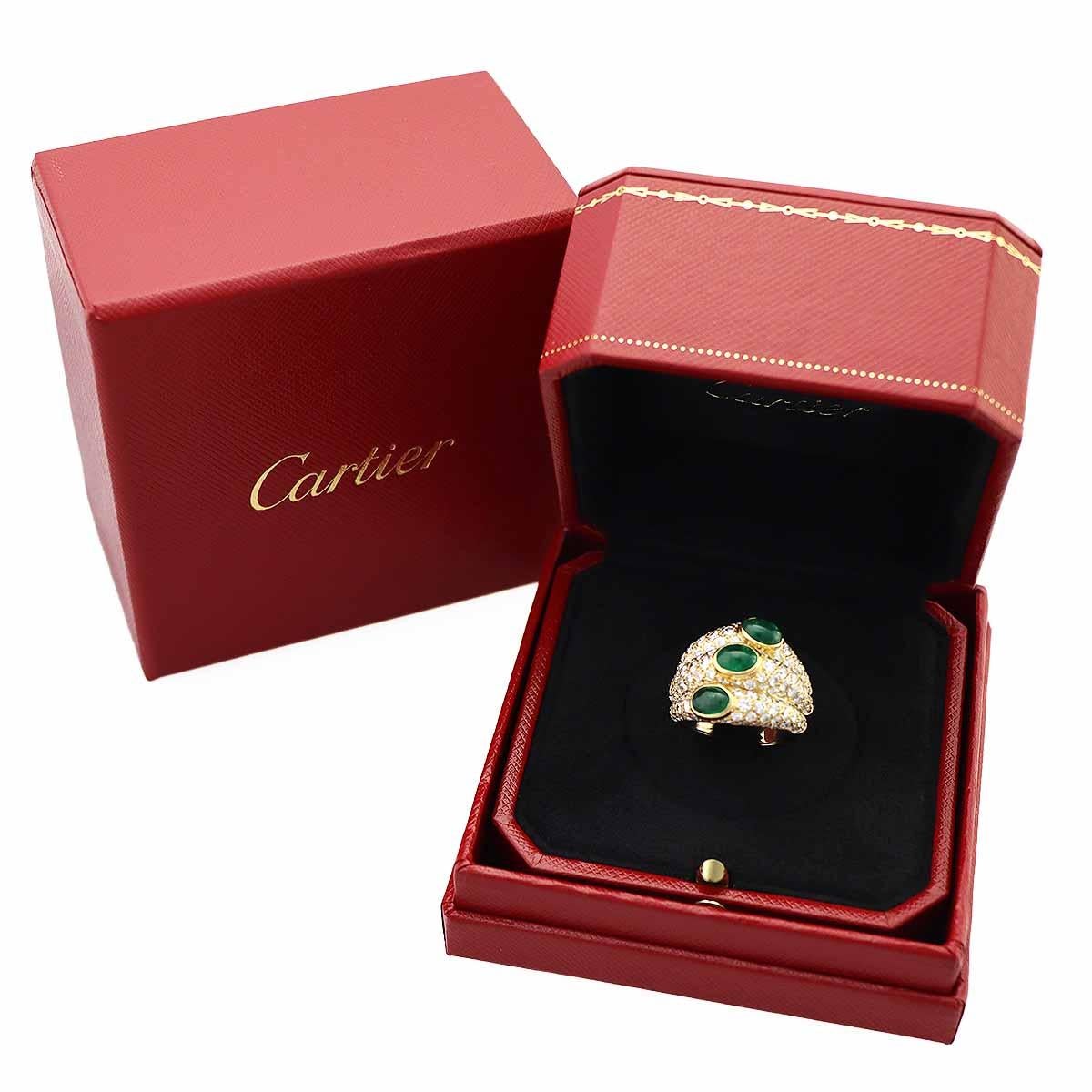 Cartier Emeralds Diamonds Mimi 18K Yellow Gold Ring US 8 1/4 For Sale 2