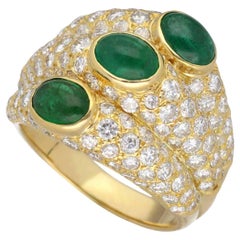 Cartier Emeralds Diamonds Mimi 18K Yellow Gold Ring US 8 1/4