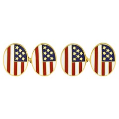 Cartier Enamel 18 Karat Yellow Gold Vintage American Flag Cufflinks