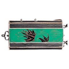 Cartier Enamel Art Deco Hinged Rare Case Sapphire Closure Measuring 3.3  Inch