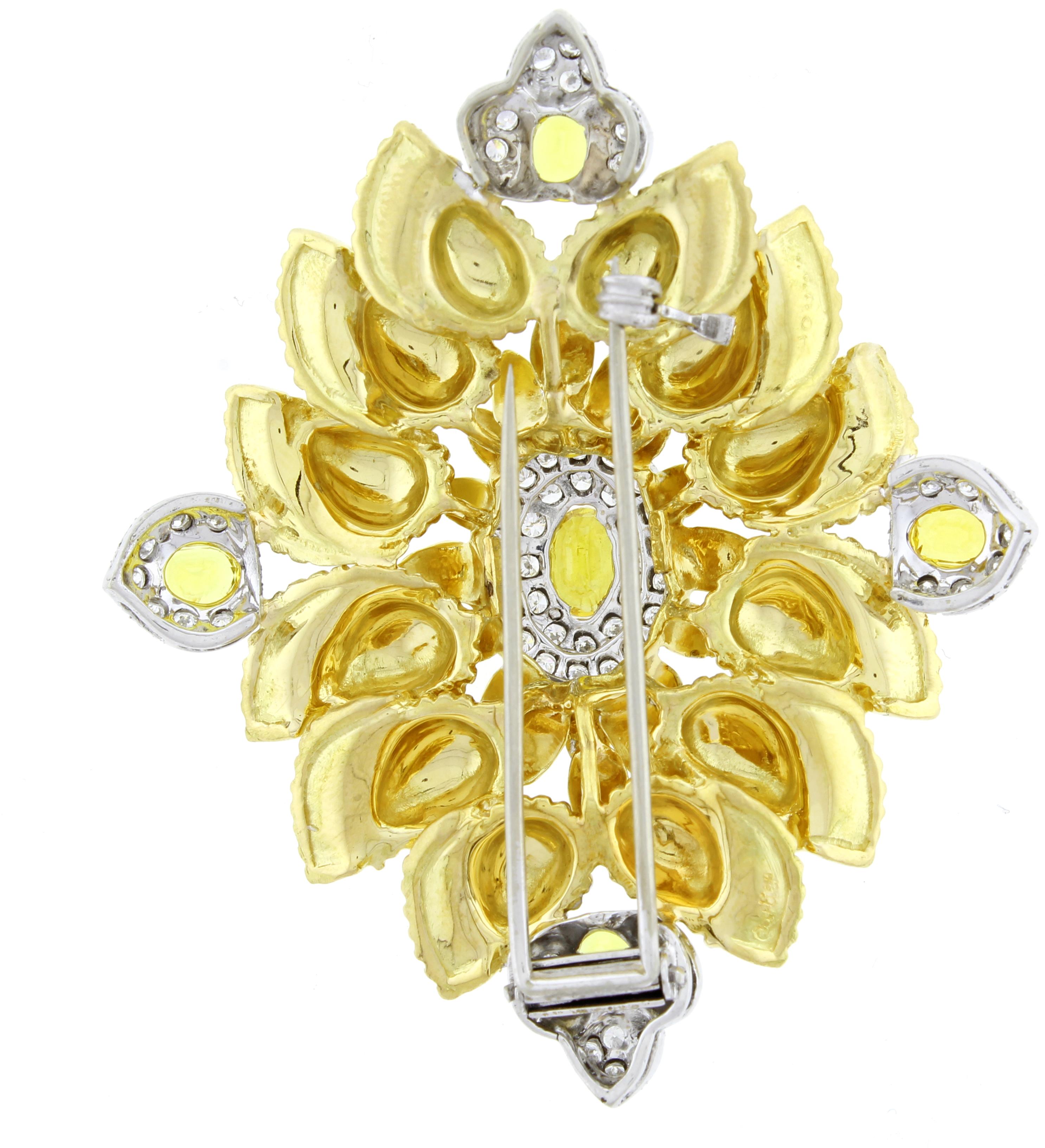Women's or Men's Cartier Enamel, Diamond and Yellow Garnet Brooch