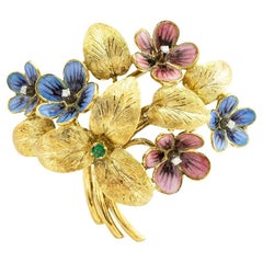 Cartier Enamel Diamond Emerald Yellow Gold Brooch