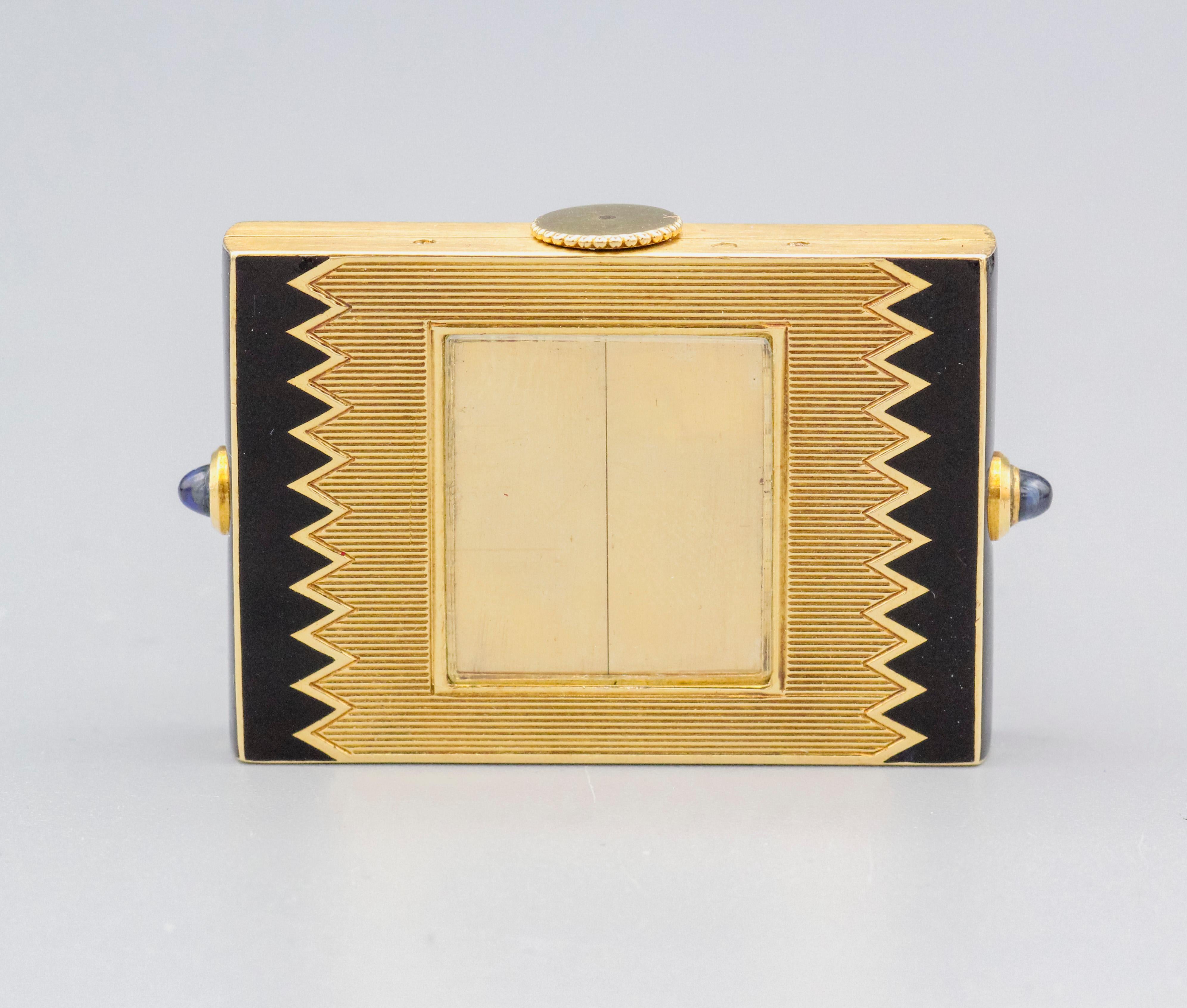 Cartier Enamel Sapphire 18k Gold Traveling Shutter Mechanical Watch Clock 3