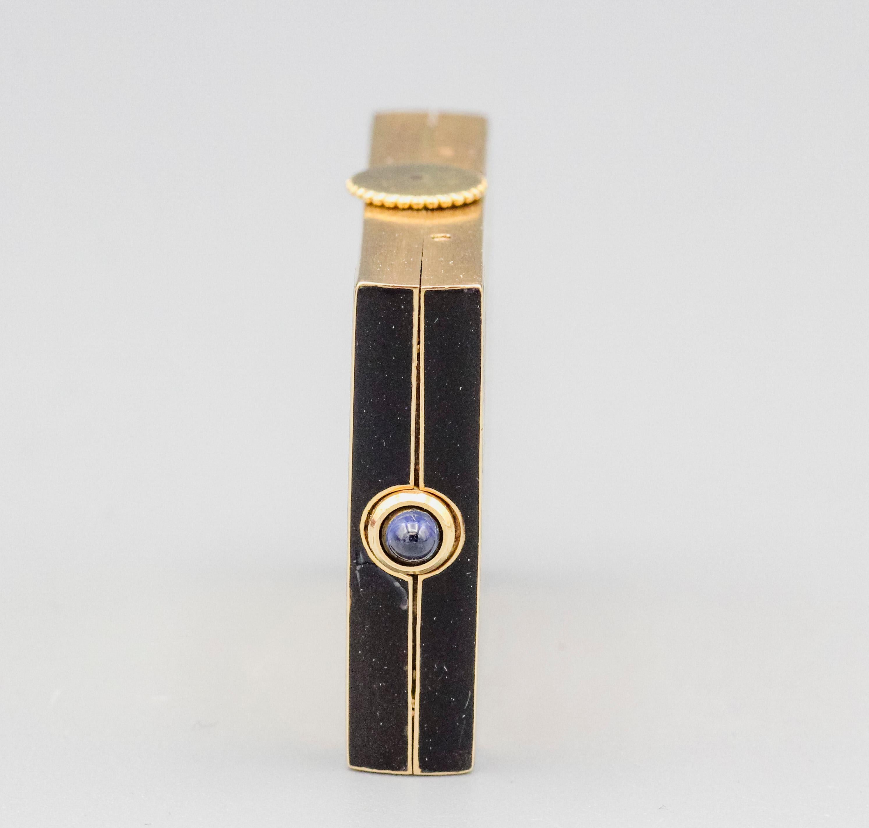 Cartier Enamel Sapphire 18k Gold Traveling Shutter Mechanical Watch Clock For Sale 1