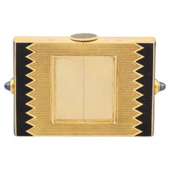 Cartier Enamel Sapphire 18k Gold Traveling Shutter Mechanical Watch Clock