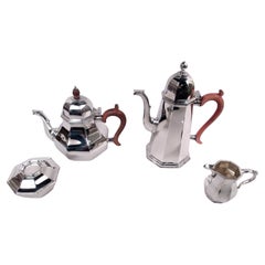 Juego de café y té de 4 piezas de plata de ley georgiana inglesa Cartier