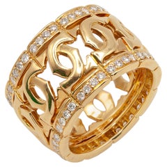 Cartier Entrelacés C de Cartier 18K YG Double C Diamond Wide Band Ring c. 1990s