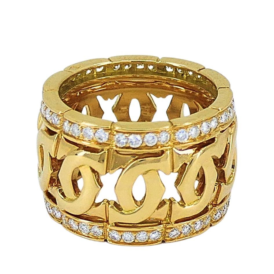 Cartier Entrelaces C de Cartier Diamond Ring  Wide Band For Sale 1