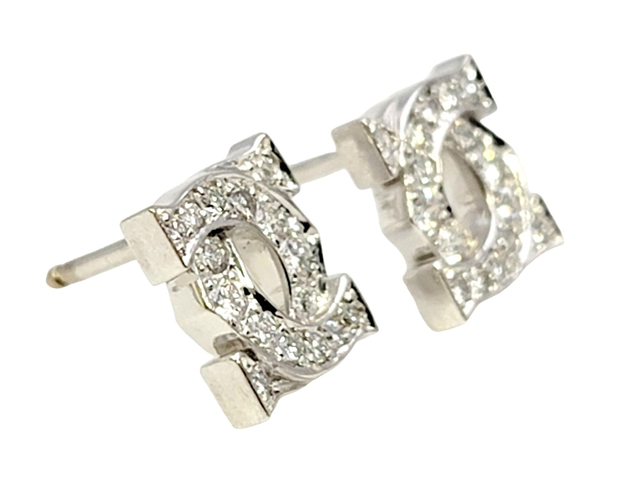 Contemporary Cartier Entrelaces C's Diamond Stud Pierced Earrings in 18 Karat White Gold For Sale
