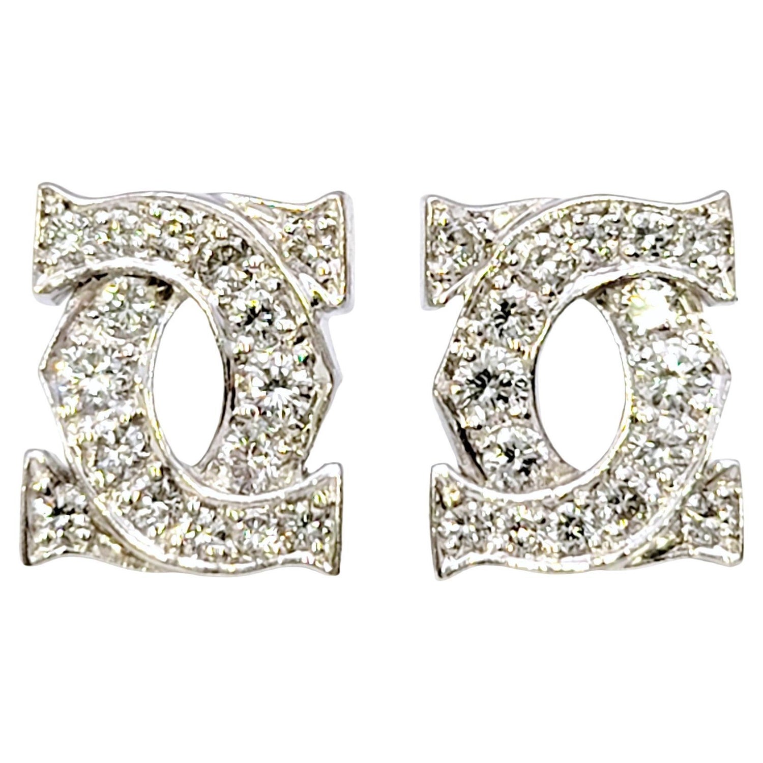 Chanel 0.56Cttw Double C Diamond Stud Earrings 18K White Gold