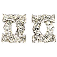 Cartier Entrelaces C's Diamond Stud Pierced Earrings in 18 Karat White Gold
