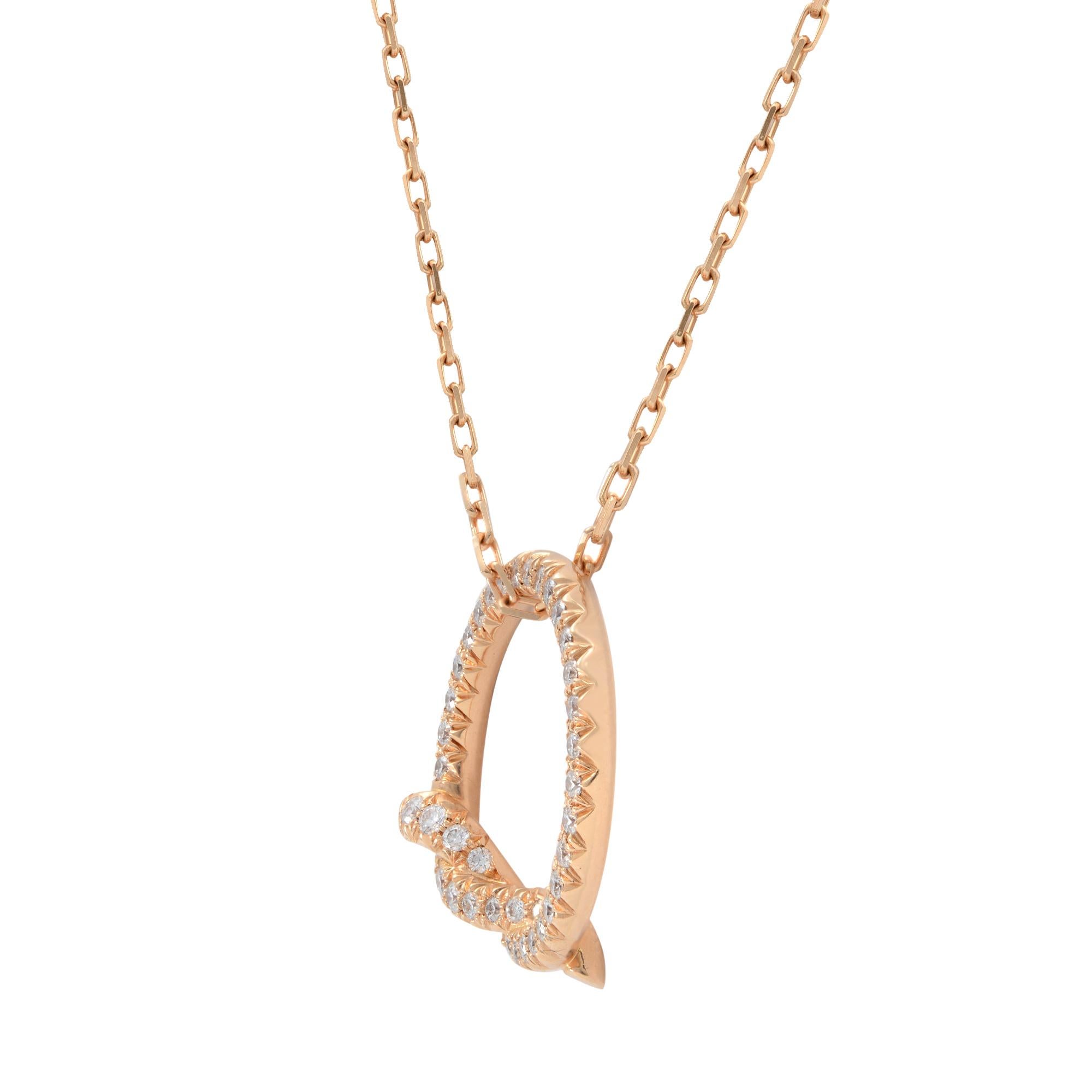 Cartier Entrelaces round diamond knot pendant necklace crafted in 18K rose gold. Total diamond weight: 0.28ct. Chain length: 16 inches. The necklace is in excellent preowned condition. Comes with a box. Papers are not included. 